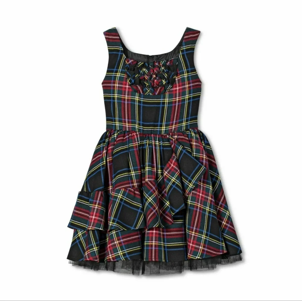 HARAJUKU MINI | NWT! Plaid Square Neck Mini Dress with Tiered Ruffle Skirt